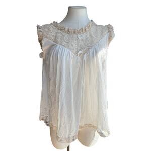 1960s Ro-Vel of California Babydoll Semi Sheer Pajama Top Size Med Ruffle Cream